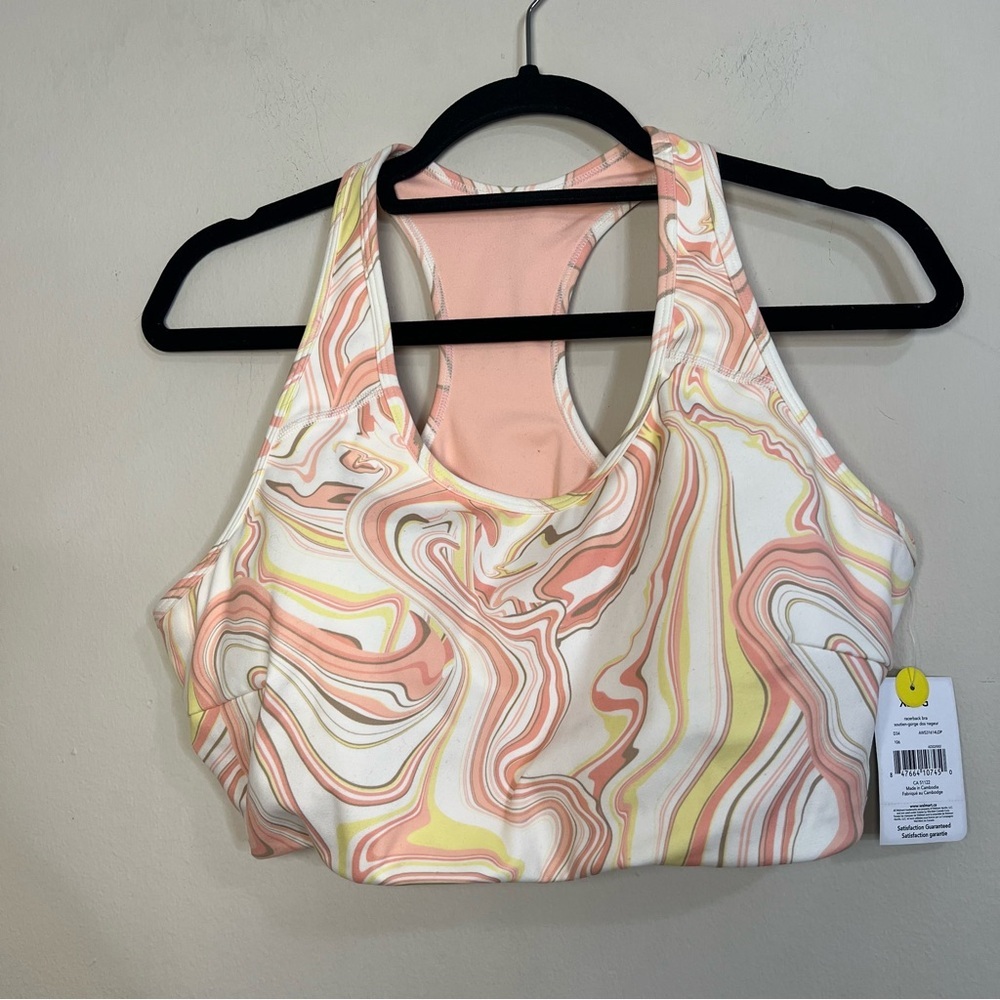 Athletic Works Pink and Yellow Sports Bra with Racerback